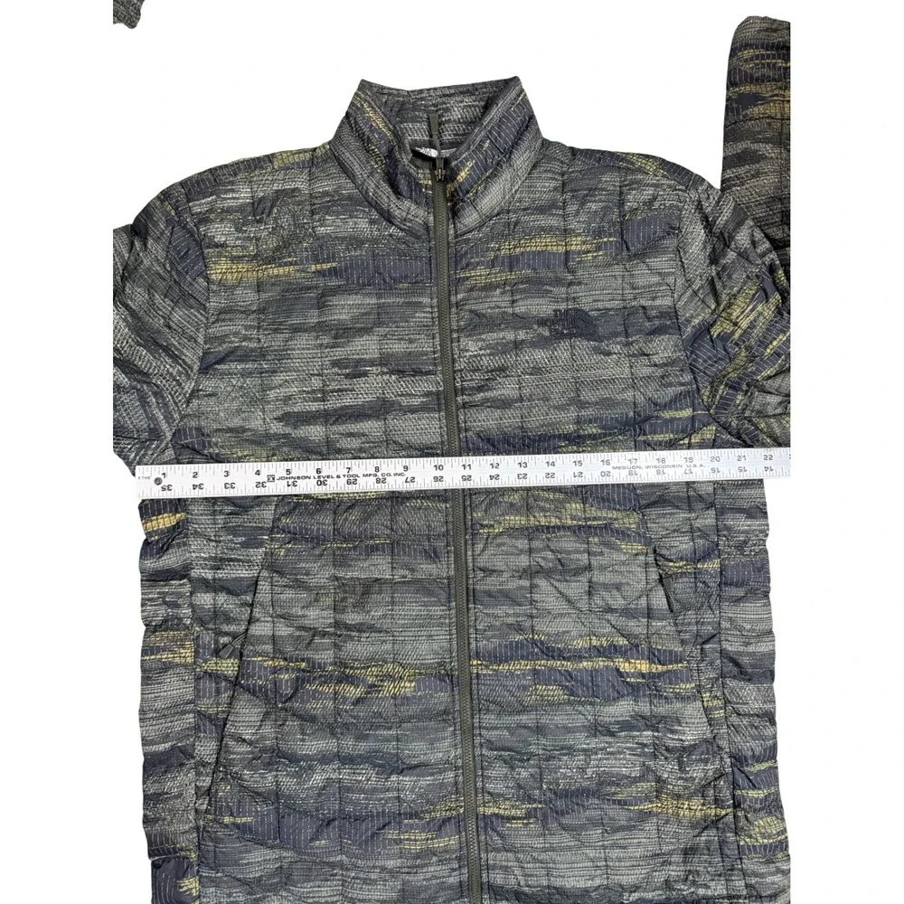 The North Face Mens Thermoball Eco Puffer Jacket Grey Yellow Glitch Print Size M